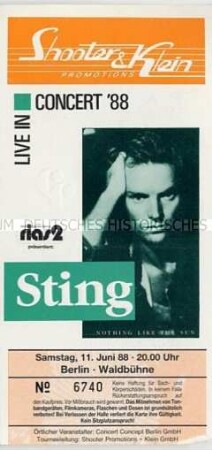 Eintrittskarte für ein Konzert mit Sting in der Berliner Waldbühne