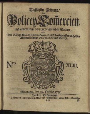 Nro. XLIII, Montags, den 24. Octobr 1735
