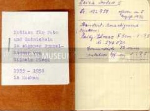 Handschriftliche Notizen von Wilhelm Pieck zum Entwickeln von Filmen und anderen Fotoarbeiten