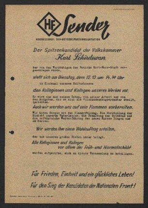 'HF-Sender' [Flugblatt], Oktober 1954