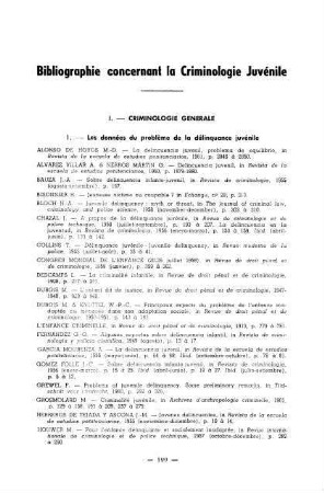 199-226, Bibliographie concernant la Criminologie Juvénile