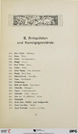 B. Antiquitäten und Kunstgegenstände (Nr. 353-575)