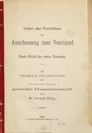 Über das Verhältnis der Anschauung zum Verstand in Kants Kritik der reinen Vernunft