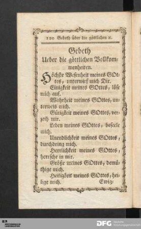 Gebeth Ueber die göttlichen Vollkommenheiten.