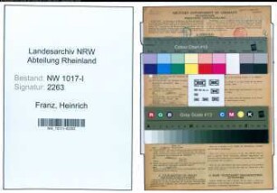 Entnazifizierung Heinrich Franz , geb. 31.10.1902 (Milchhaendler)