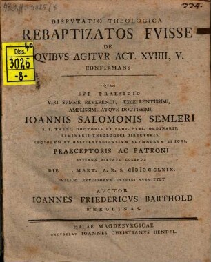 Disp. theol. repaptizatos fuisse, de quibus agitur Act. XIX,5, confirmans