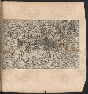 Karte der Isola de Demoni (Phantominsel nördlich Neufundland), Kupferdruck, 1613 : Isola de Demoni / [Christof Vogel sculpsit?]. - 1 Karte : Kupferdruck ; Durchmesser je Karte 3 cm. - Tafel nach Seite 356 aus: Megiser, Hieronymus: Septentrio Novantiquus, Oder Die newe Nortwelt. Das ist: Gründliche und warhaffte Beschreibung aller der Mitternächtigen und Nortwerts gelegenen Landen und Insulen, so unsern Vorfahren und den alten Weltbeschreibern gäntzlich unbekandt gewesen / Zuvor in Teutscher Sprach nie aussgangen, sondern an jetzo erst alles aus vielen unterschiedenen Schrifften und Büchern ... zusammen verfasset, verdeutschet, mit artigen darzu gehörigen Figuren und Landtafeln gezieret, und in Druck verfertiget, durch Hieronymum Megiserum. Leipzig: Grosse d. J., 1613. Dresden: SLUB Hist.Dan.1159,misc.1