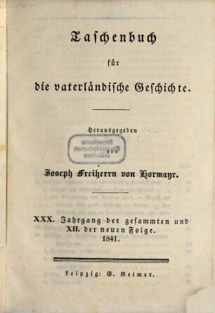 Taschenbuch für die vaterländische Geschichte, 1841