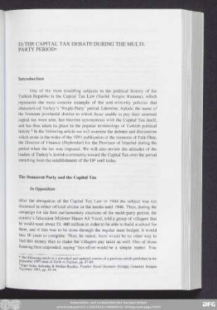 D) The Capital Tax Debate During The Multi-Party Period