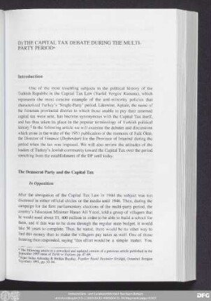 D) The Capital Tax Debate During The Multi-Party Period