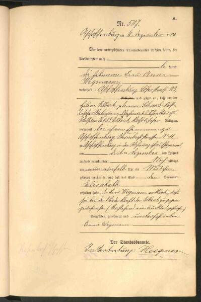 Standesamtsbuch der Stadt Aschaffenburg: Geburten 365/1900 - 184/1901