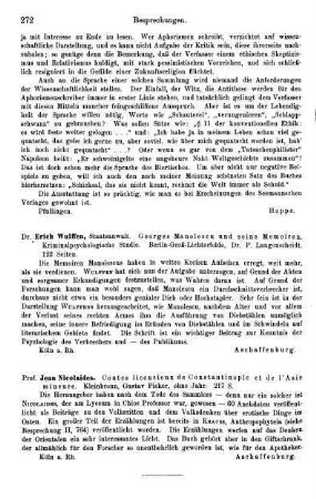 272, Erich Wulffen, Georges Manolescu und seine Memoiren. Kriminalpsychologische Studie