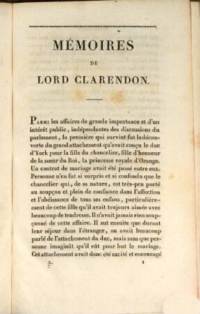 Mémoires de Lord Clarendon, grand-chancelier d'Angleterre sous le règne de Charles II., 2