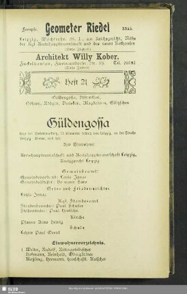 Heft 21. Güldengossa, Störmthal, Göhren, Rödgen, Dreiskau, Magdeborn, Göltzschen