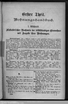 Einwohnerverzeichnis : I. Abschnitt. Alphabetischer Nachweis der selbständigen Einwohner mit Angabe ihrer Wohnungen.