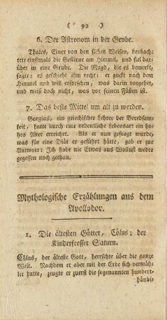Mythologische Erzählungen aus dem Apollodor.
