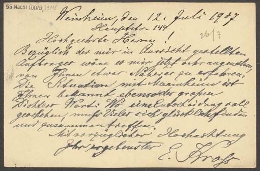 Brief an B. Schott's Söhne : 12.07.1907