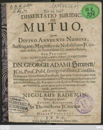 Dissertatio Iuridica De Mutuo