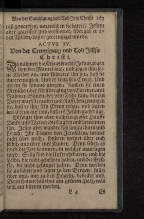 Actvs IV. Von der Creutzigung und Tod Jesu Christi.