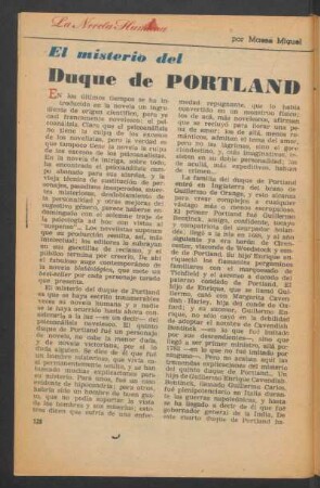 El misterio del duque de Portland : La novela humana