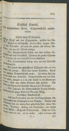 Sechstes Kapitel. Die verschiedenen Arten, Schweinefleisch zuzubereiten