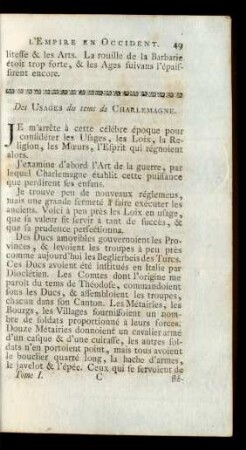Des Usages du tems de Charlemagne.