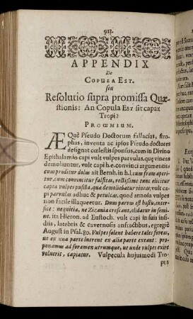 Appendix De Copula Est seu Resolutio supra promissa Quæstionis: An Copula Est sit capax Tropi?