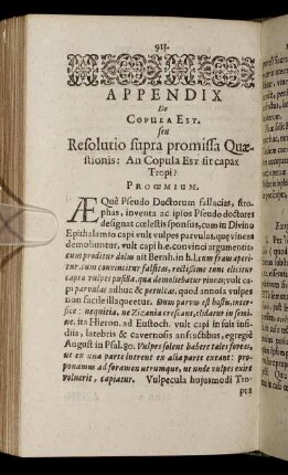 Appendix De Copula Est seu Resolutio supra promissa Quæstionis: An Copula Est sit capax Tropi?