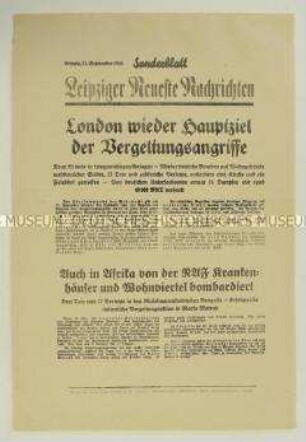 Sonderblatt der "Leipziger Neuesten Nachrichten" u.a. zu den Luftangriffen auf London