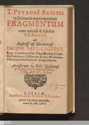 T. Petroni[i] Arbitri in Dalmatia nuper repertum Fragmentum