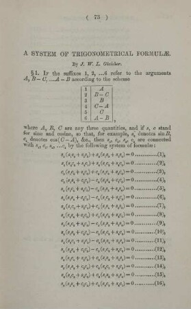 A system of trigonometrical formulae.