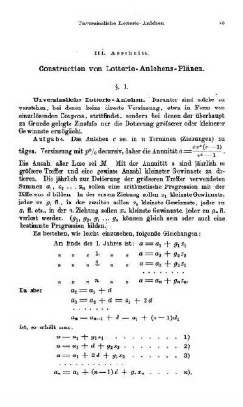 III. Abschnitt. Construction von Lotterie-Anlehens-Plänen.