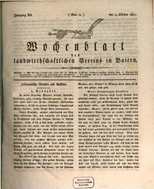 Wochenblatt des Landwirtschaftlichen Vereins in Bayern. 12 = N.F., 2. 1821/22 (1822)