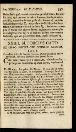XXIIII. M. Porcius Cato. Ex Libro Posteriore Cornelii Nepotis