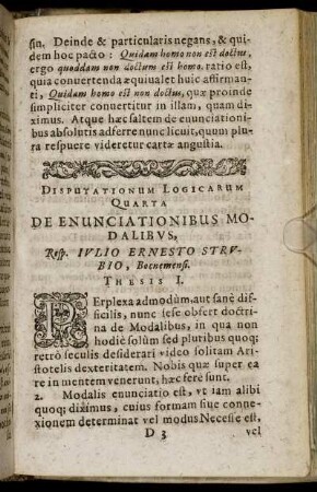 Disputationum Logicarum Quarta De Enunciationibus Modalibus