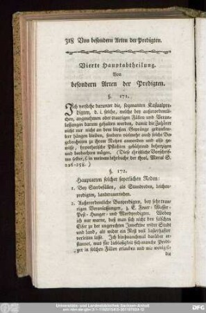Vierte Hauptabtheilung. Von besondern Arten der Predigten.