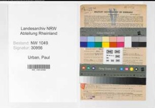 Entnazifizierung Paul Urban , geb. 17.02.1917 (Marktpruefer)
