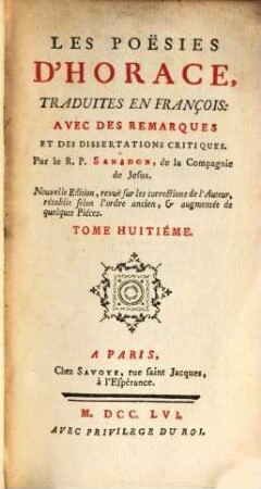 Les Poësies d'Horace, 8