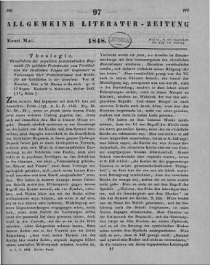 Karsten, H.: Grundlehren der populären protestantischen Dogmatik für gebildete Protestanten zum Verständniß der kirchlichen Fragen der Gegenwart. Vorlesungen über Protestantismus und Kirche für die Gebildeten in der Gemeinde. Rostock, Schwerin: Stiller 1847