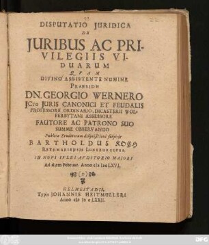 Disputatio Iuridica De Iuribus Ac Privilegiis Viduarum