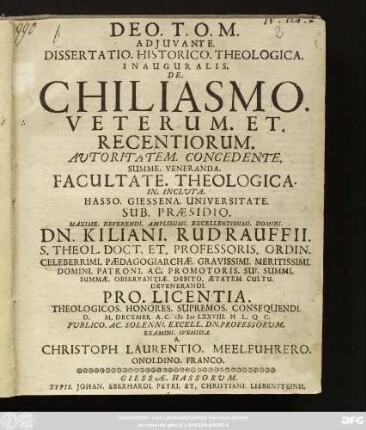 Dissertatio. Historico. Theologica. Inauguralis. De. Chiliasmo. Veterum. Et. Recentiorum