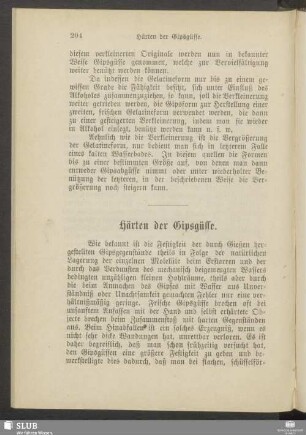 Härten der Gipsgüsse