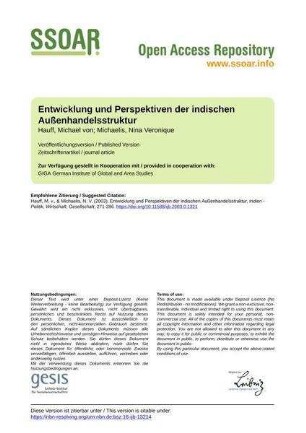 Entwicklung und Perspektiven der indischen Außenhandelsstruktur