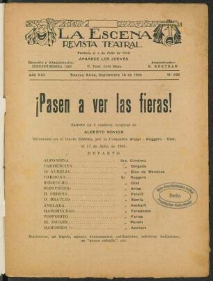 ¡Pasen a ver las fieras! : sainete en 3 cuadros