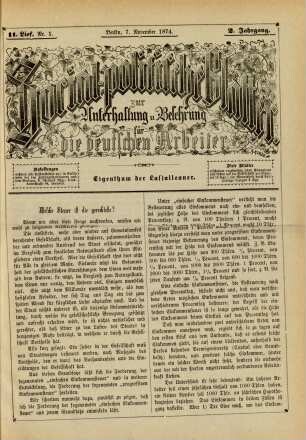 11. Lief. Nr. 1. Berlin, 7. November 1874. 2. Jahrgang.