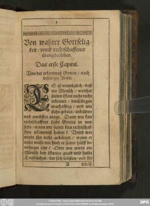 Das erste Capitul. Von der erkanntnuß Gottes/ nach desselbigen Wesen.