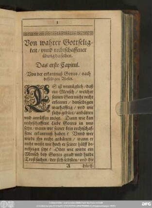 Das erste Capitul. Von der erkanntnuß Gottes/ nach desselbigen Wesen.