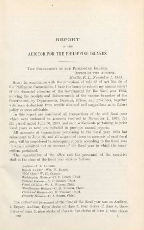 Report of the Auditor for the Philippine Islands