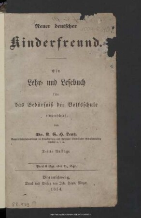 Neuer deutscher Kinderfreund : ein Lehr- und Lesebuch für das Bedürfniß der Volksschule