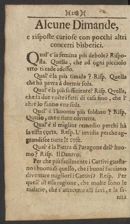 Alcune Dimande, e risposte curiose con pocchi altri concetti bisbetici.